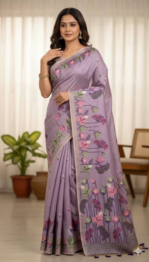 Purple Color Resham weaving  Cotton Saree