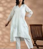 Turquoise blue jacquard floral print kurta set