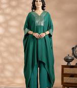 Green cotton sequins work kurta set