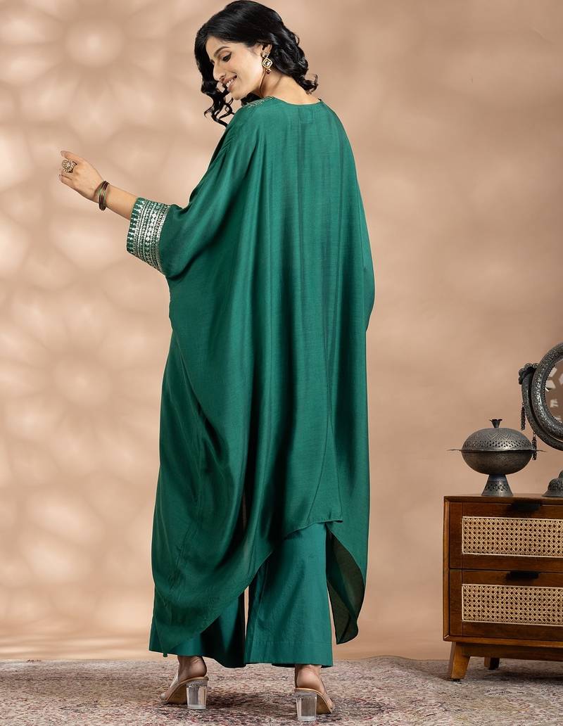 Green cotton sequins work kurta set