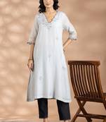 Grey chanderi silk floral print kurta set