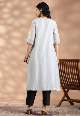 Grey chanderi silk floral print kurta set 4