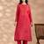 Red art silk floral print kurta set