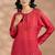 Red art silk floral print kurta set