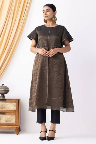 Brown  plain kurta set