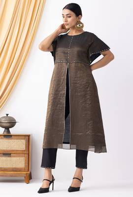 Brown  plain kurta set 3