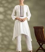 Off white cotton floral print kurta set