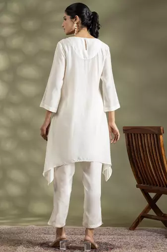Off white cotton floral print kurta set