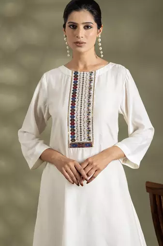Off white cotton floral print kurta set