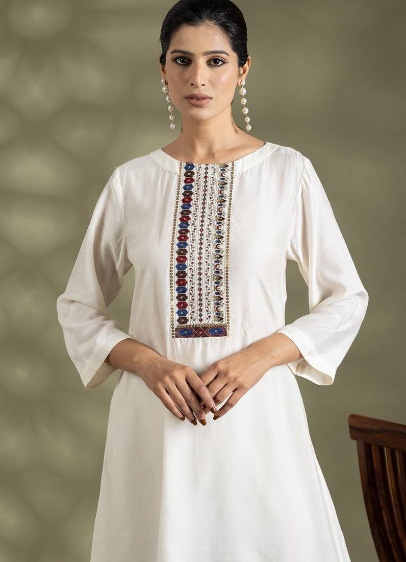 Off white cotton floral print kurta set