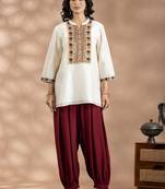 Off white chanderi silk floral print kurta set