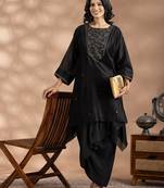 Black art silk floral print kurta set