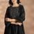 Black art silk floral print kurta set