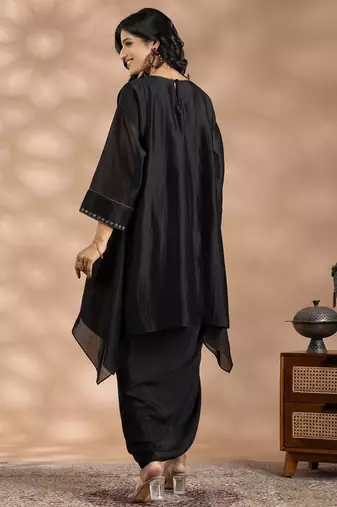 Black art silk floral print kurta set