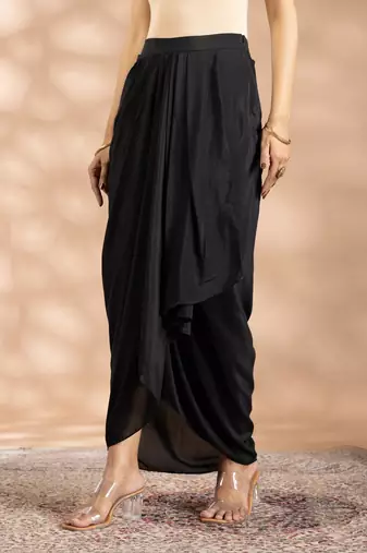 Black art silk floral print kurta set