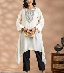 Off white art silk floral print kurta set