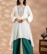 Off white art silk floral print kurta set