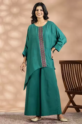 Green cotton floral print kurta set
