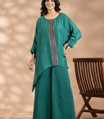 Green cotton floral print kurta set