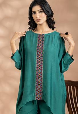 Green cotton floral print kurta set 2
