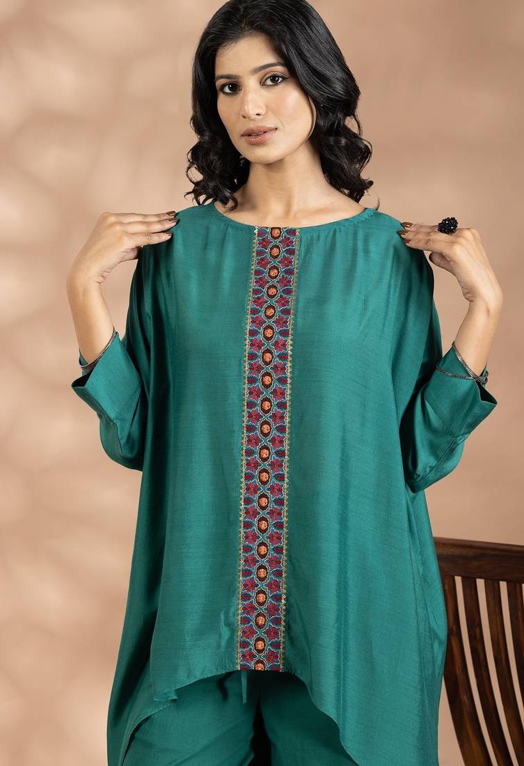 Green cotton floral print kurta set