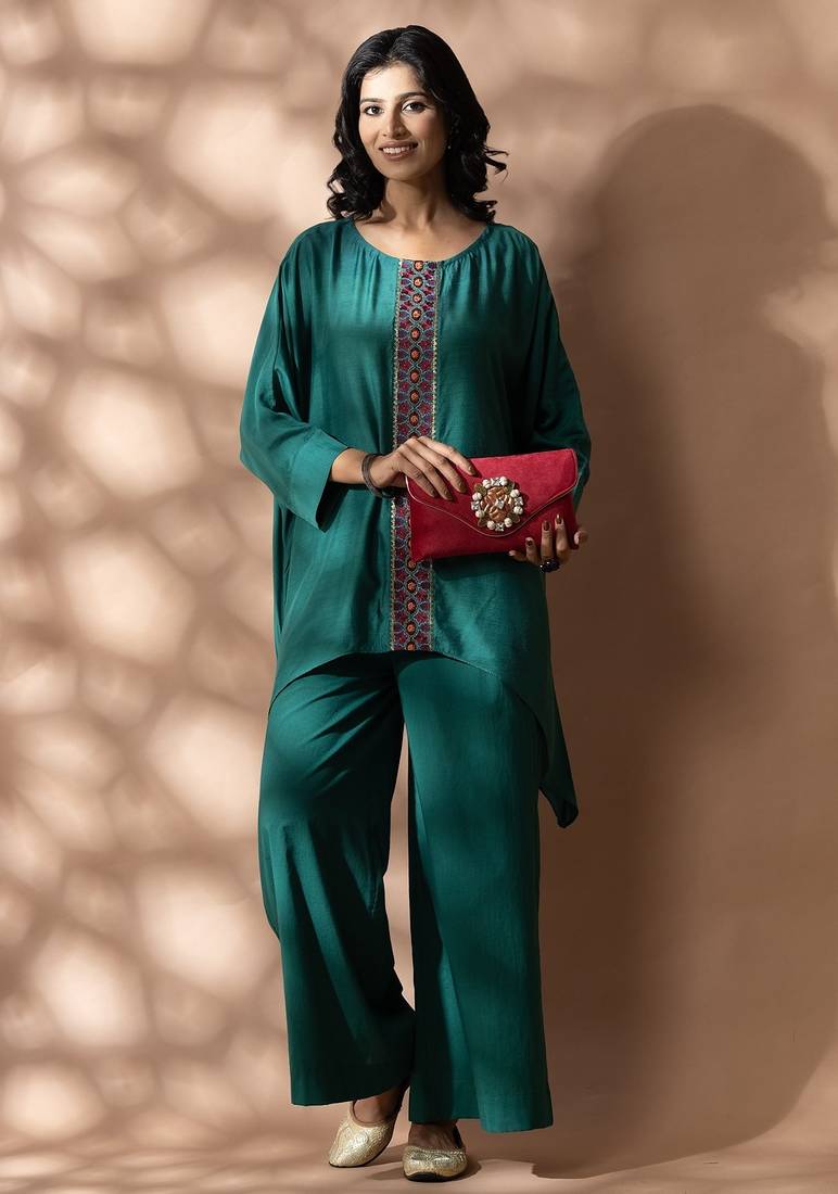 Green cotton floral print kurta set