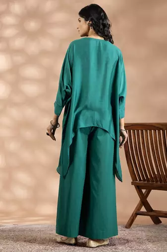 Green cotton floral print kurta set
