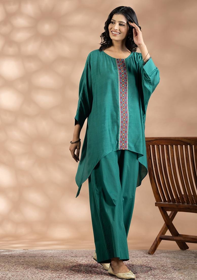 Green cotton floral print kurta set