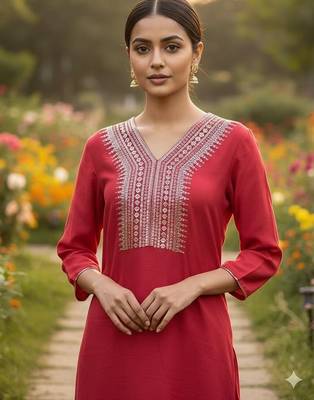 Red cotton floral print kurta set 2