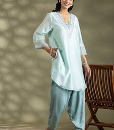 Blue chanderi silk floral print kurta set