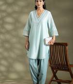 Blue chanderi silk floral print kurta set