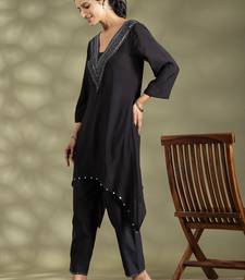 Black cotton floral print kurta set