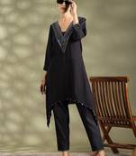 Black cotton floral print kurta set