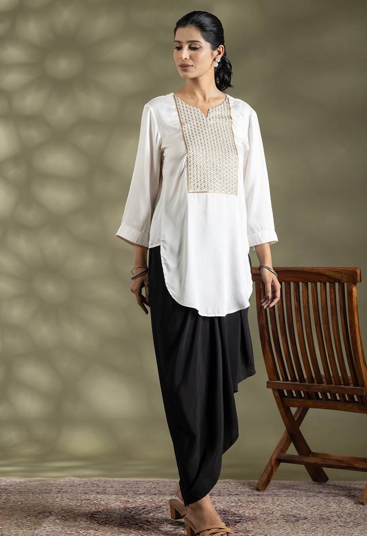 Off white cotton floral print kurta set