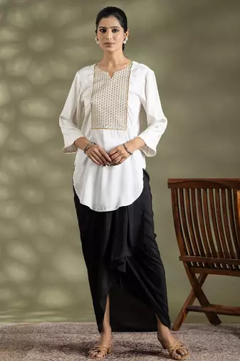 Off white cotton floral print kurta set