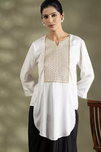 Off white cotton floral print kurta set