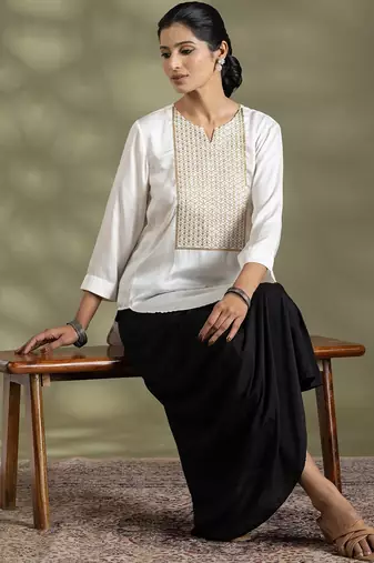 Off white cotton floral print kurta set