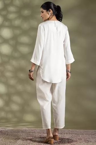 Off white cotton floral print kurta set
