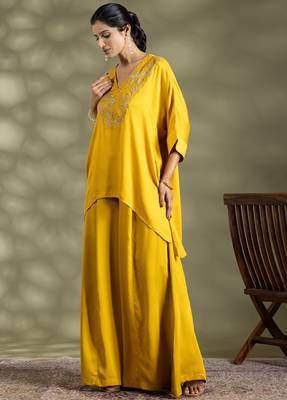 Yellow cotton floral print kurta set 1