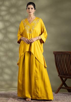 Yellow cotton floral print kurta set 2