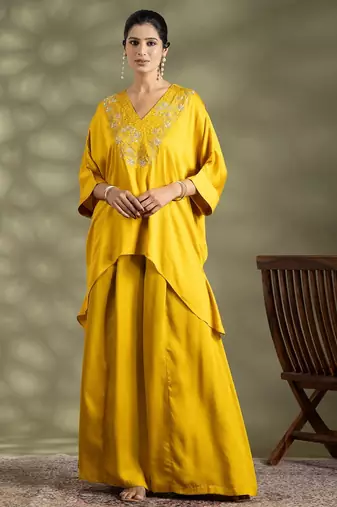 Yellow cotton floral print kurta set