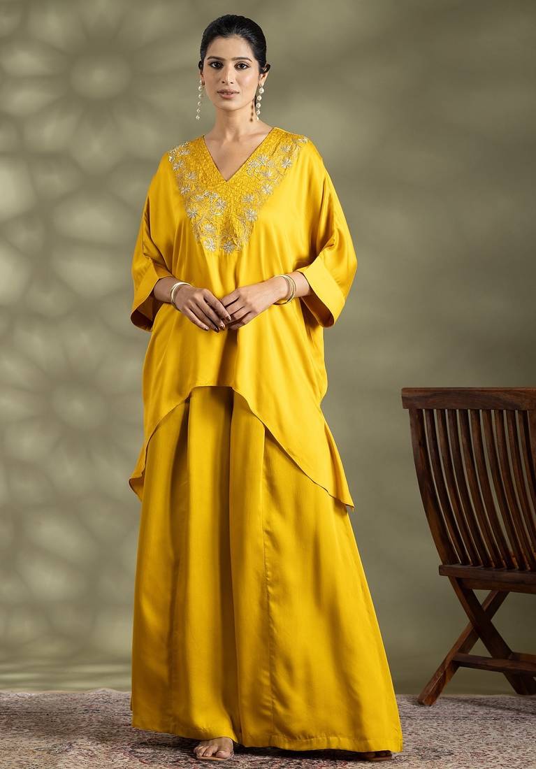 Yellow cotton floral print kurta set