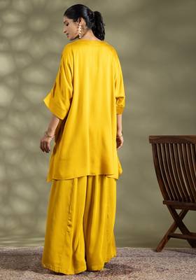 Yellow cotton floral print kurta set 3