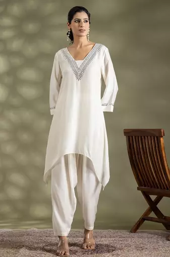 Off white cotton floral print kurta set