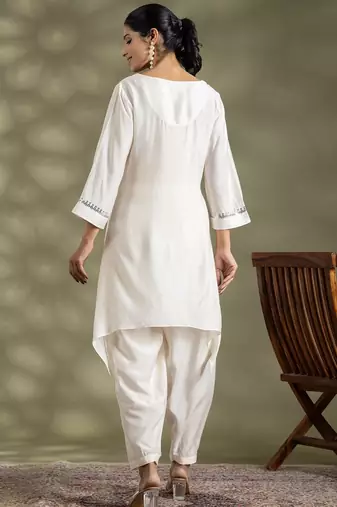 Off white cotton floral print kurta set