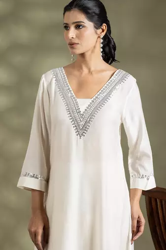 Off white cotton floral print kurta set