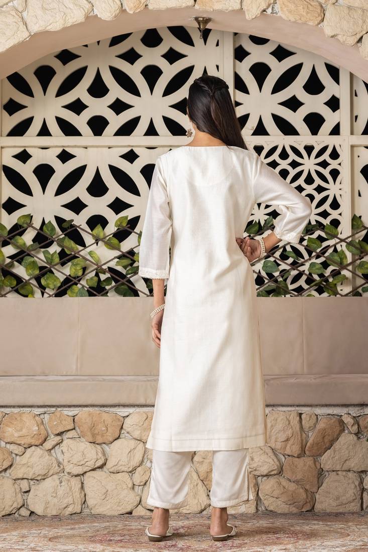 Off white chanderi silk floral print kurta set