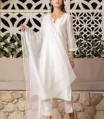 Off white chanderi silk floral print kurta set