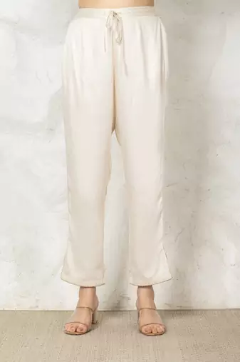 Off white chanderi silk floral print kurta set