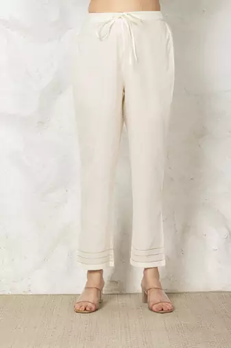 Off white chanderi silk floral print kurta set